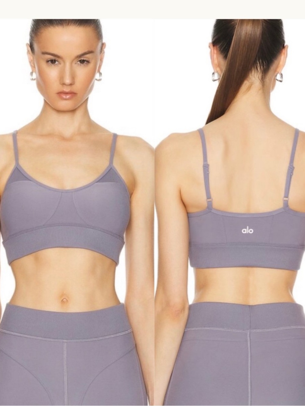 Cute ALO Yoga Alosoft Head Start Bra Sz Small perfect Athleisure Yoga Color Fog